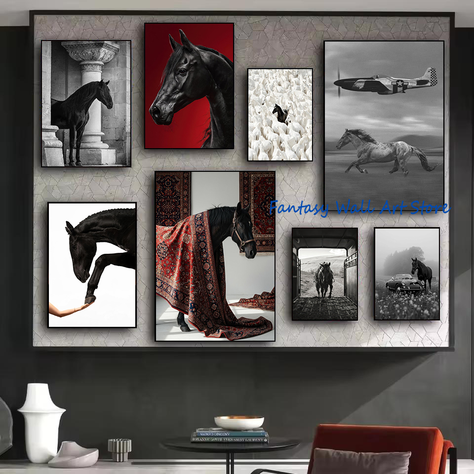Luxury Lifestyle Pictures - Foto Kuda Hitam Seni Dinding Mewah